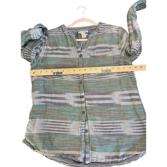 Carbon2Cobalt Women's Carefree EarthyButton Down Shirt Top Striped Size M Ikat - Picture 6 of 8